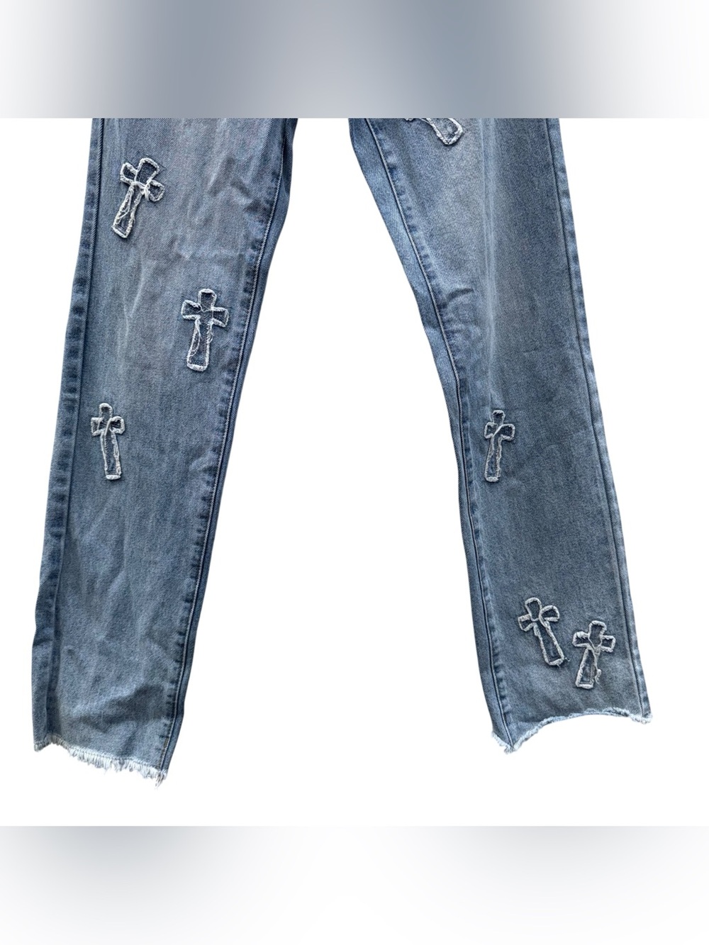 AUSTIN LANDING Studded Embroidered Cross Straight Leg Jeans Blue VIRAL Size 0 - Picture 8 of 16